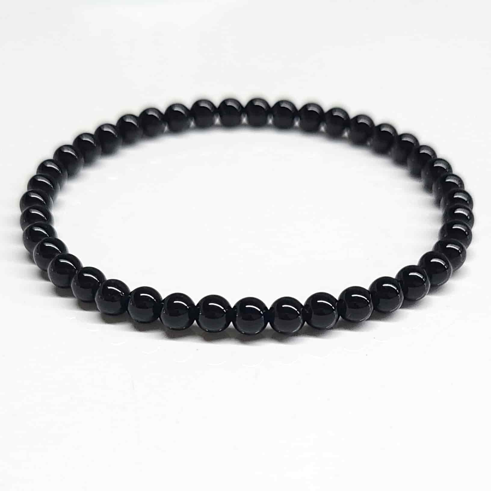Black Tourmaline Round Bead Bracelet for Energy Filtering & Grounding