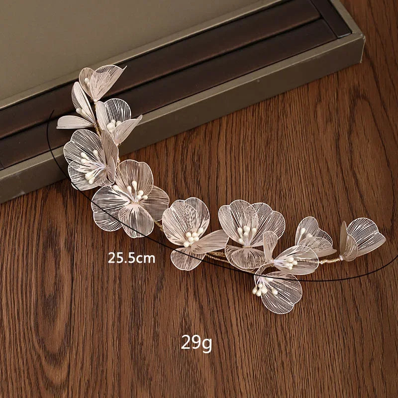 Flower Hairband Bridal Hair Jewelry Pearl Crystal Headband Elegant Birthday Party Tiara Crown Wedding Hair Accessories For Women