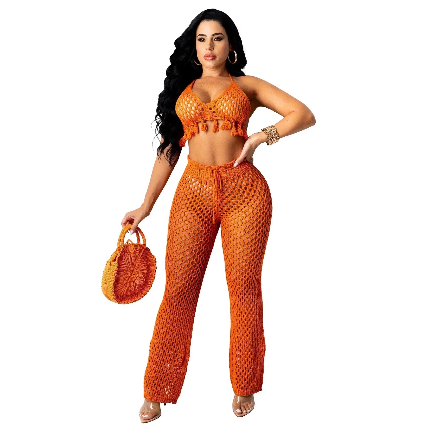 Maui Crochet Halter Crop Top & Pants Beach Set