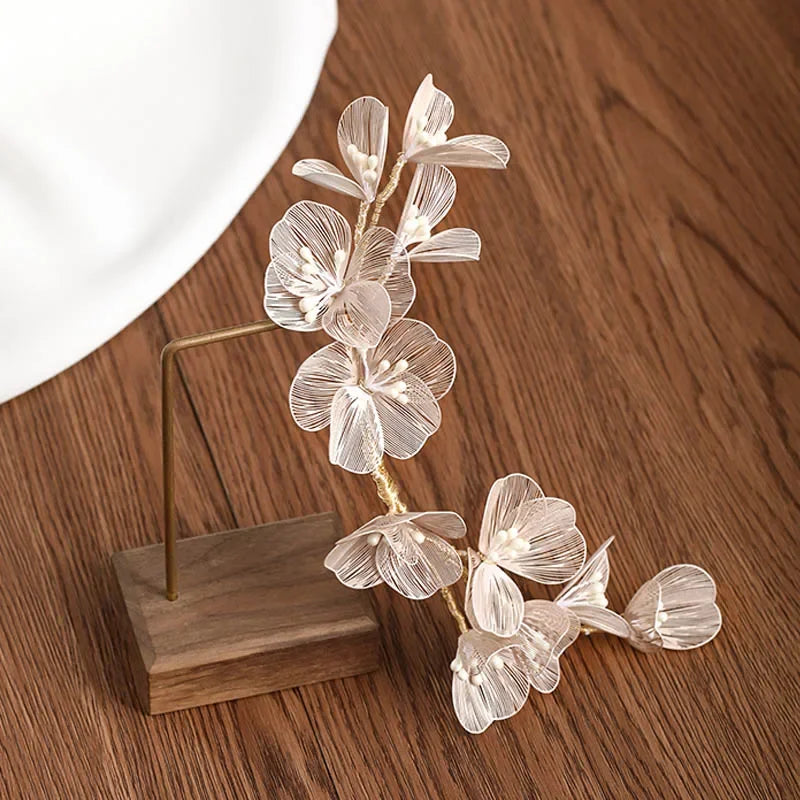 Flower Hairband Bridal Hair Jewelry Pearl Crystal Headband Elegant Birthday Party Tiara Crown Wedding Hair Accessories For Women