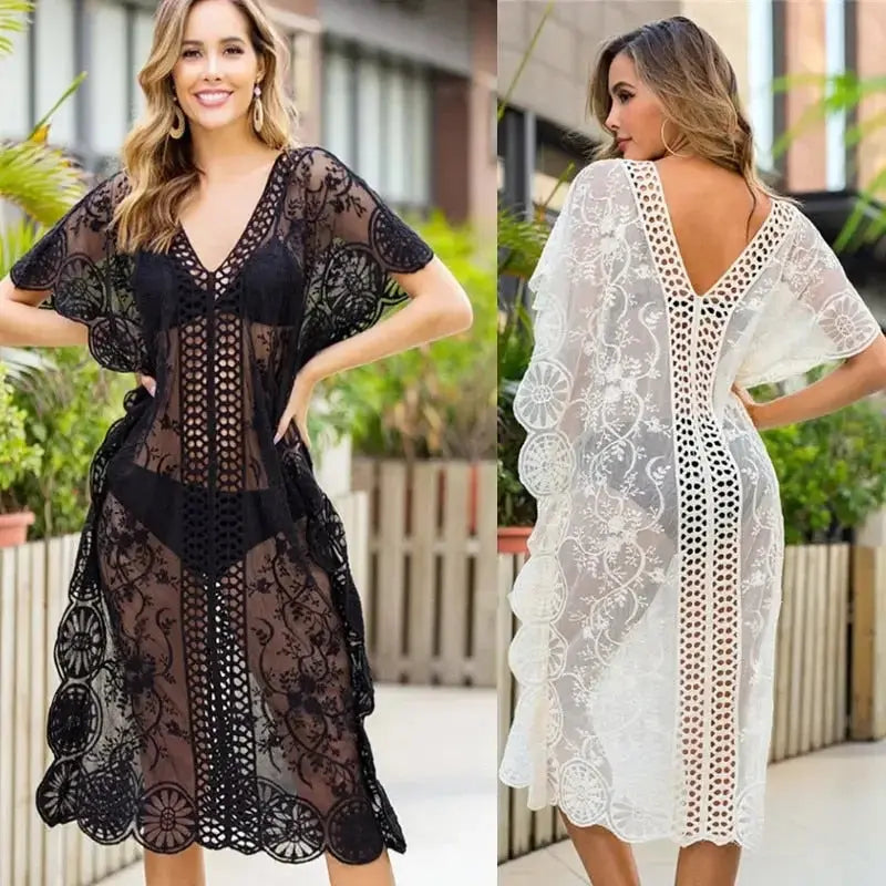 Lacy Long Bikini Beach Tunic Cover Up