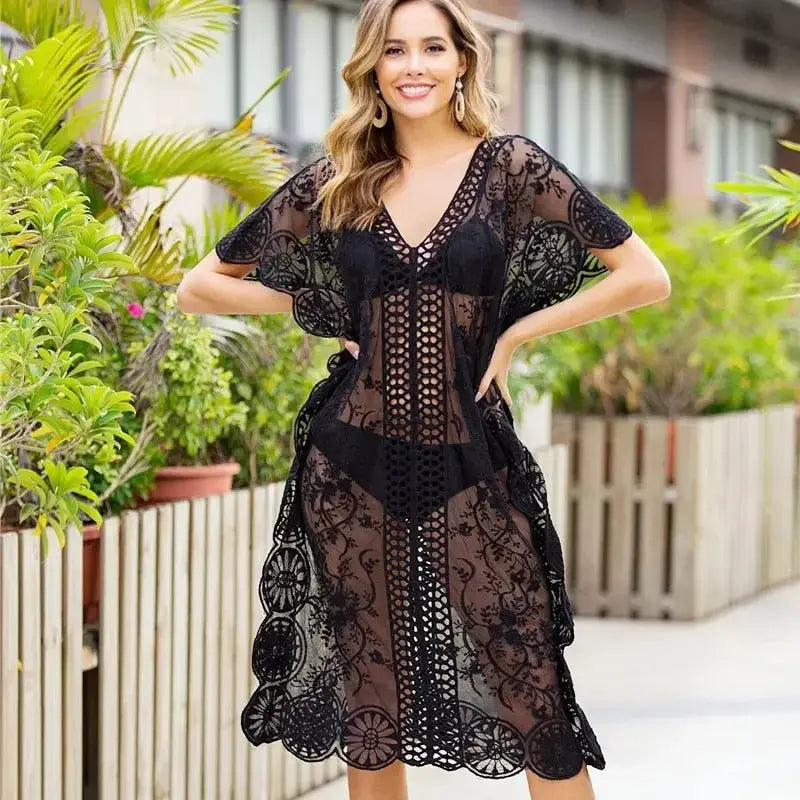 Lacy Long Bikini Beach Tunic Cover Up