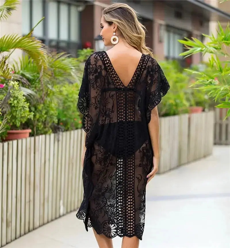 Lacy Long Bikini Beach Tunic Cover Up