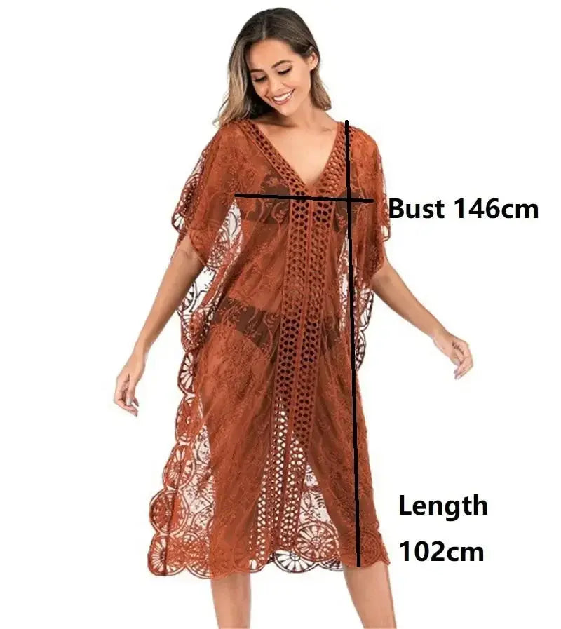 Lacy Long Bikini Beach Tunic Cover Up