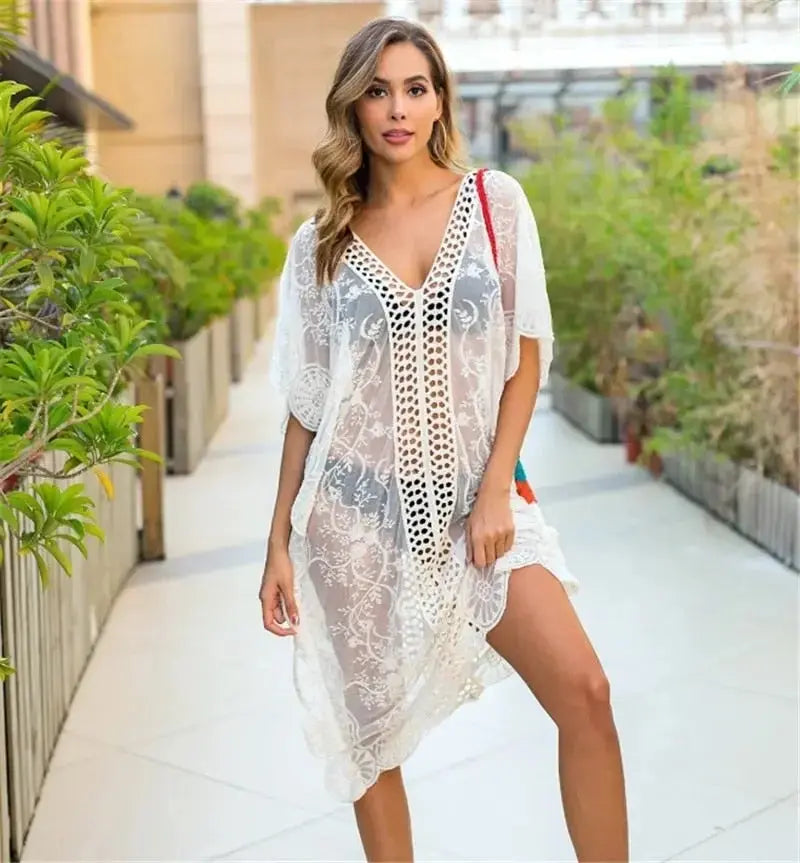 Lacy Long Bikini Beach Tunic Cover Up