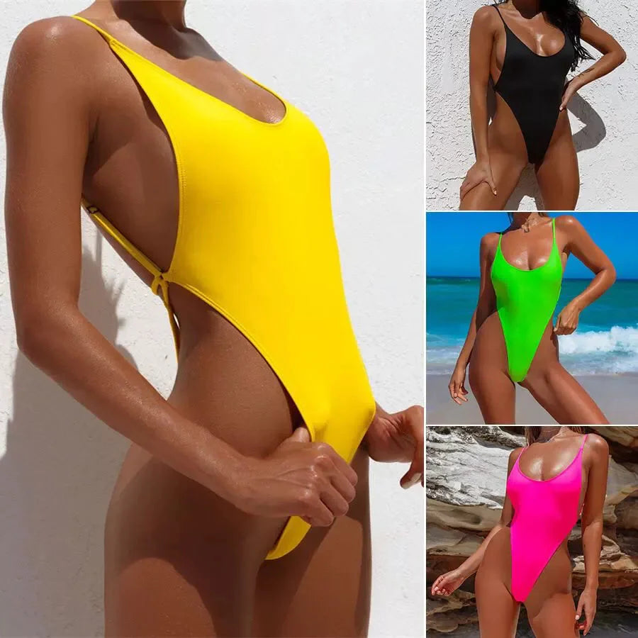 Fluorescent One-Piece Thong Swimsuit