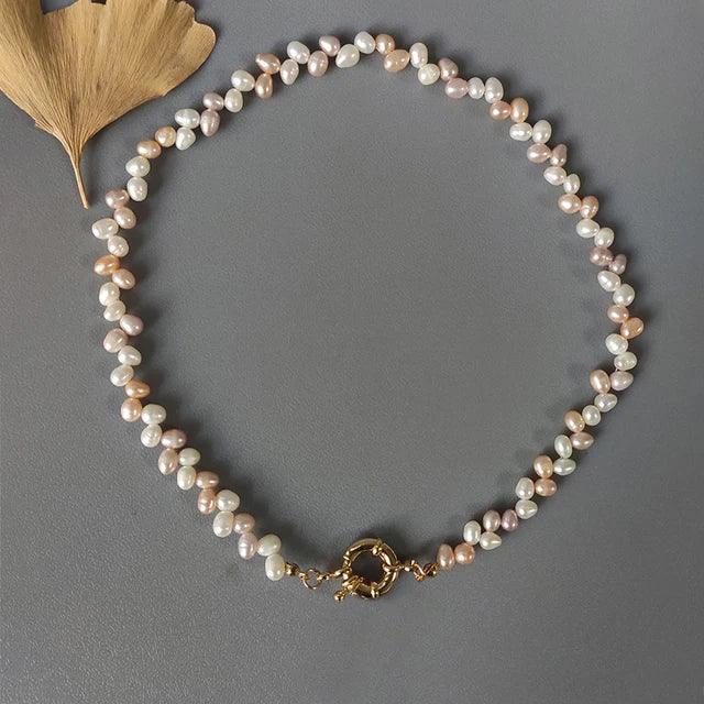 Boho Fashion Gold-Color Shell Necklace Natural Pearl Handmade Beautiful Necklace Women Baroque Jewelry Charm Statement Best Gift