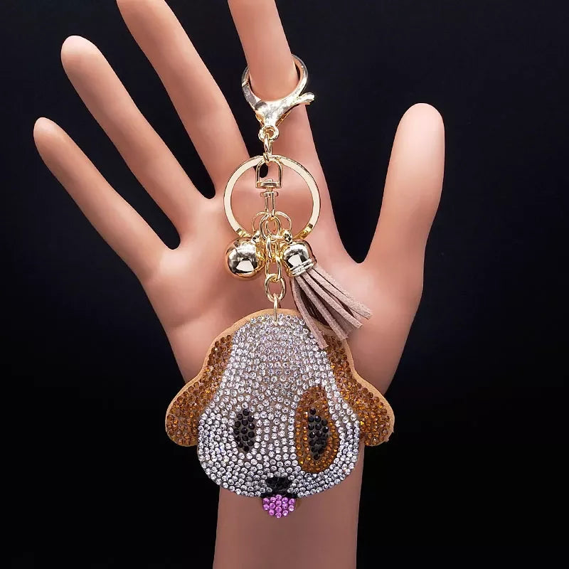Cute Chihuahua Dog Crystal Keychain Bag Accessories for Women Gold Color Female Keyring Jewelry llaveros para mujer K7326S01