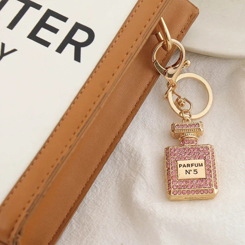 Crystal Keychain With Shiny Rhinestone Keyrings Perfume Bottle Shape Pendant For Lady Girls Bag Wallet Hanging Ornament Gifts