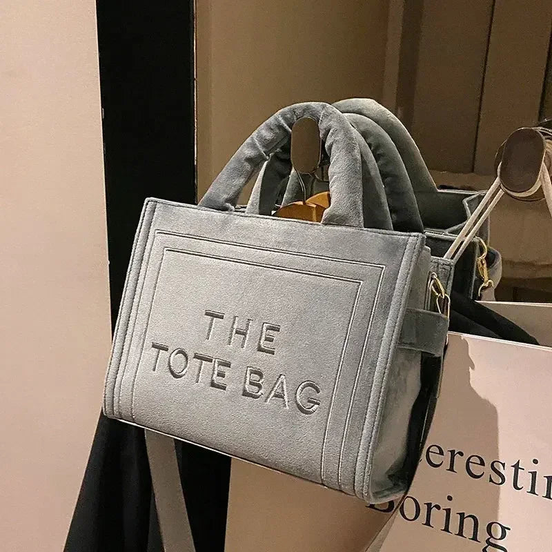 Female Square Tote Crossbody Bag Aesthetic Velour Elegant Letter Print Ladies Shoulder Bags Top Handle Women's Charisma Handbags