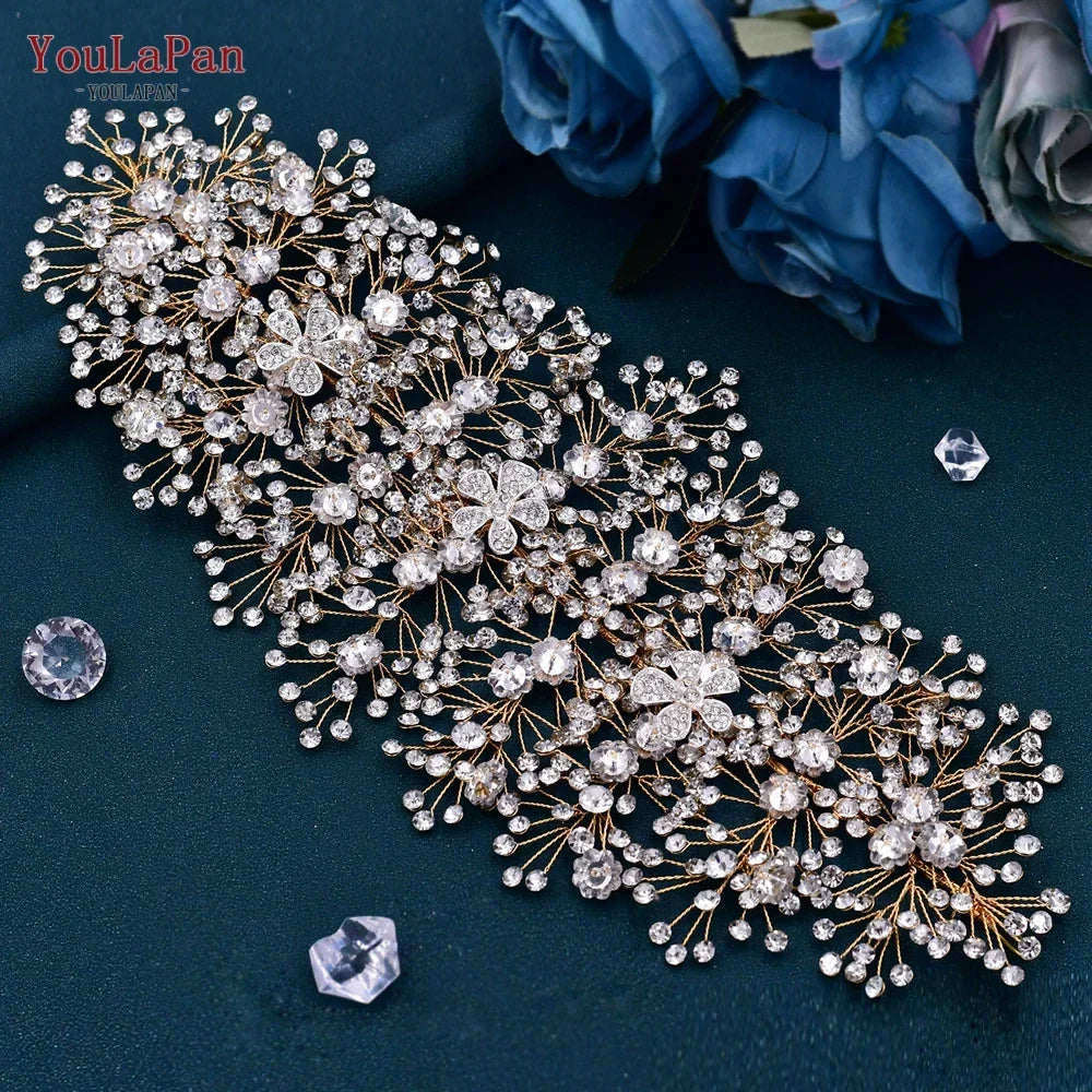 TOPQUEEN Wedding Headband Hair Jewelry Luxury Bride Headdress Hair Accessories Rhinestone Wedding Head Piece Woman Tiara HP240