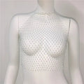 Fishnet Glitter Rhinestone Crop Top Sexy Hollow Out Mesh Sheer Women Beach Y2K Camis Crystal Diamond Club Rave Party Tank Tops