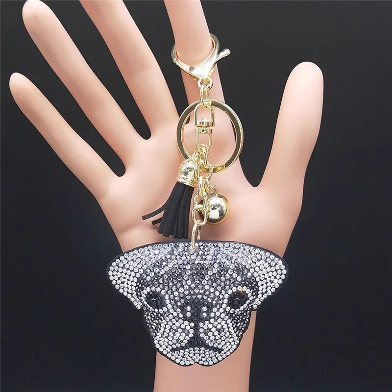 Cute Chihuahua Dog Crystal Keychain Bag Accessories for Women Gold Color Female Keyring Jewelry llaveros para mujer K7326S01