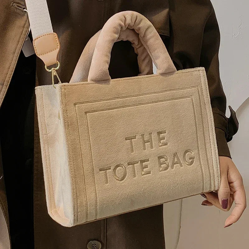 Female Square Tote Crossbody Bag Aesthetic Velour Elegant Letter Print Ladies Shoulder Bags Top Handle Women's Charisma Handbags