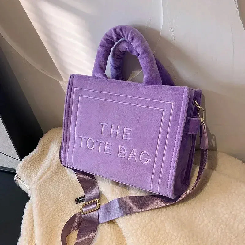 Female Square Tote Crossbody Bag Aesthetic Velour Elegant Letter Print Ladies Shoulder Bags Top Handle Women's Charisma Handbags
