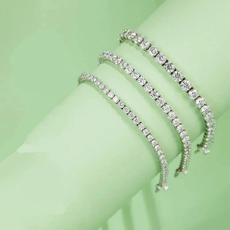 Double Row Moissanite Tennis Bracelet 3mm White Gold Plated Sterling Silver Lab Diamond with GRA Bracelet For Women Men