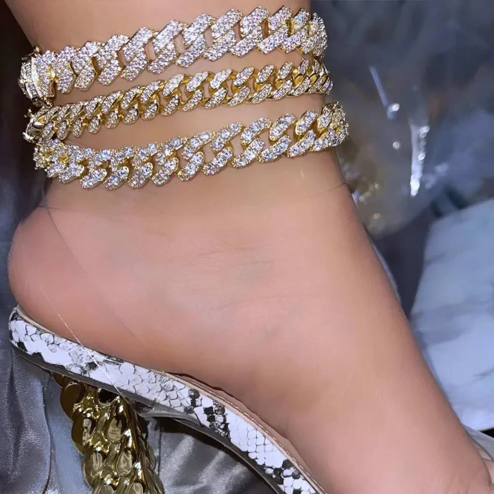 Iced Out Chunky Cuban Chain Anklet Bracelet