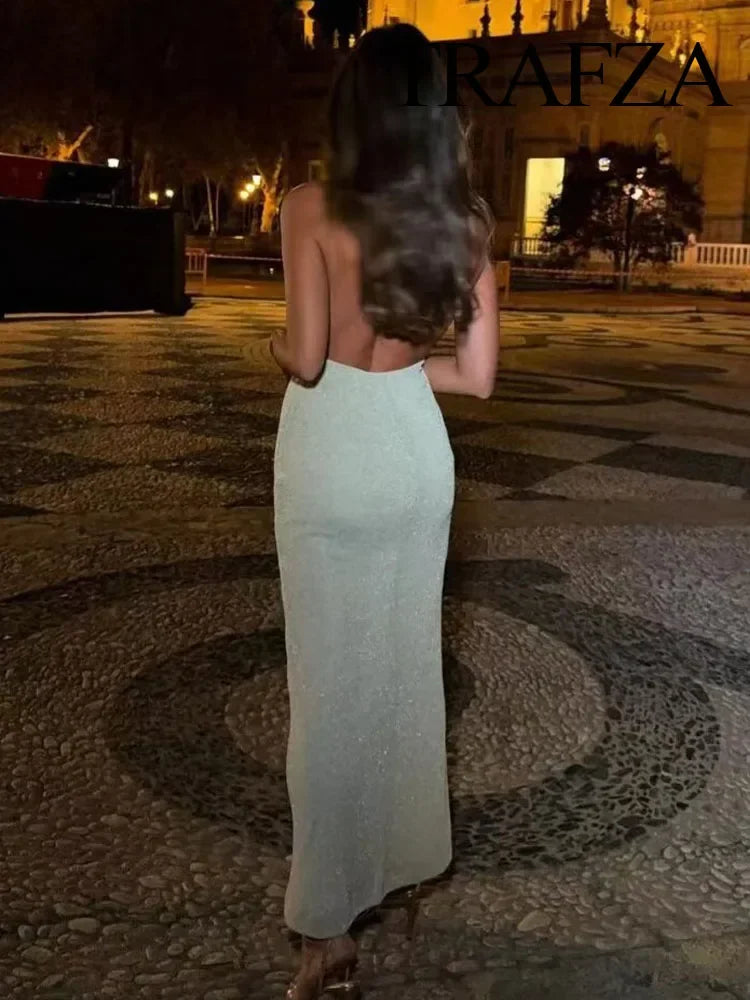 Beige Bombshell Backless Midi Dress