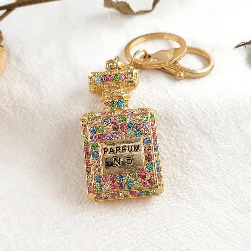 Crystal Keychain With Shiny Rhinestone Keyrings Perfume Bottle Shape Pendant For Lady Girls Bag Wallet Hanging Ornament Gifts