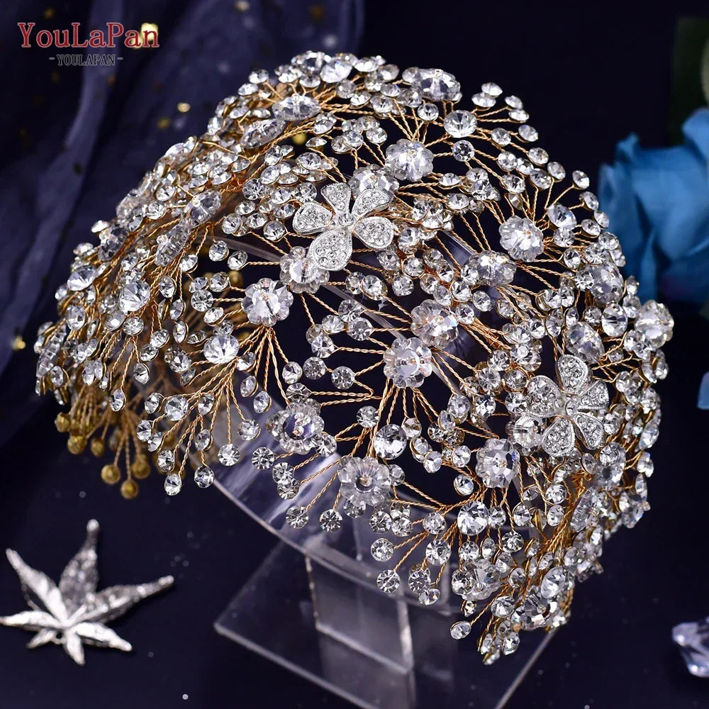 TOPQUEEN Wedding Headband Hair Jewelry Luxury Bride Headdress Hair Accessories Rhinestone Wedding Head Piece Woman Tiara HP240