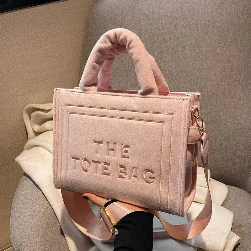 Female Square Tote Crossbody Bag Aesthetic Velour Elegant Letter Print Ladies Shoulder Bags Top Handle Women's Charisma Handbags