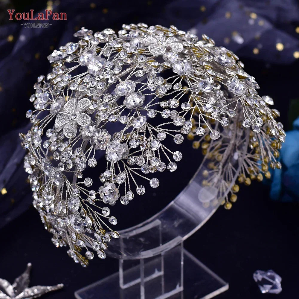 TOPQUEEN Wedding Headband Hair Jewelry Luxury Bride Headdress Hair Accessories Rhinestone Wedding Head Piece Woman Tiara HP240