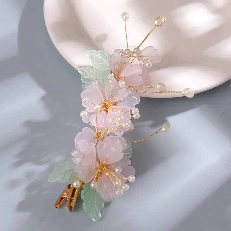 Flower Hairband Bridal Hair Jewelry Pearl Crystal Headband Elegant Birthday Party Tiara Crown Wedding Hair Accessories For Women