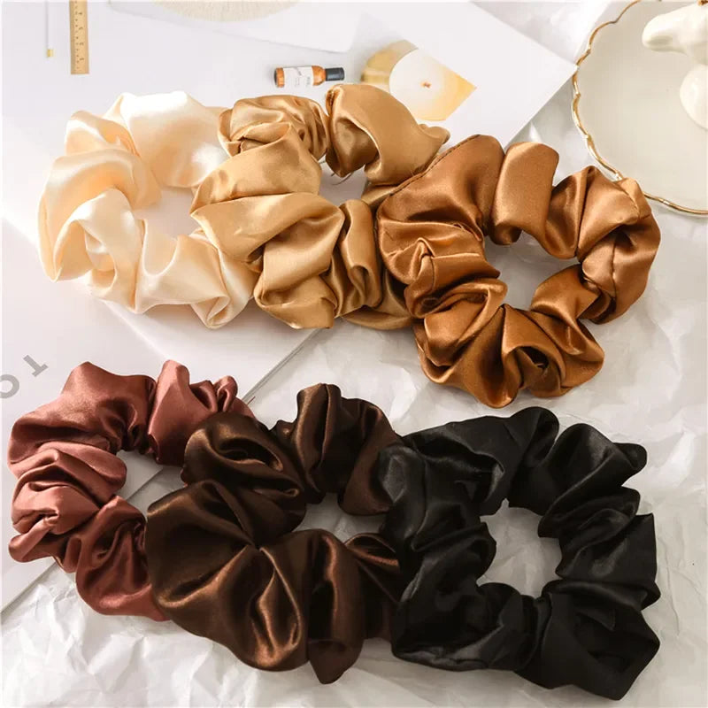 Silk Satin Scrunchies Headband Large Elastic Rubber Hair Band Women Gilr Ponytail Holder Hair Ties Accessories Satin Hair Rope