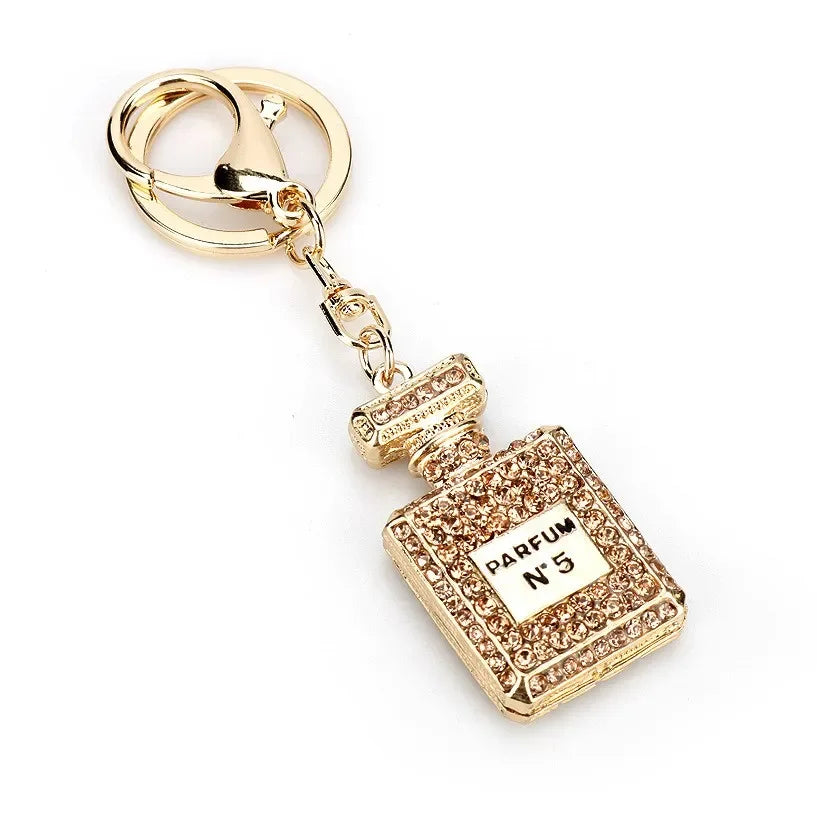 Crystal Keychain With Shiny Rhinestone Keyrings Perfume Bottle Shape Pendant For Lady Girls Bag Wallet Hanging Ornament Gifts