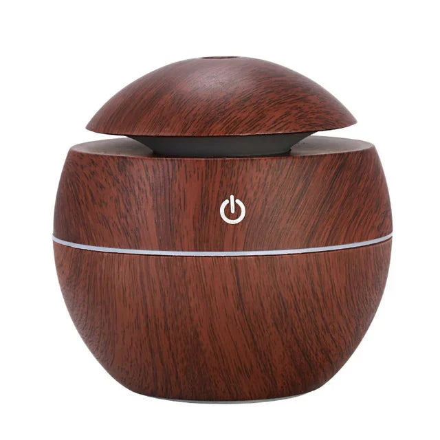 USB Aromatherapy Cool Mist Maker Dorm Room Essentials Wooden Grain Humidifier Colorful Night Light Diffuser