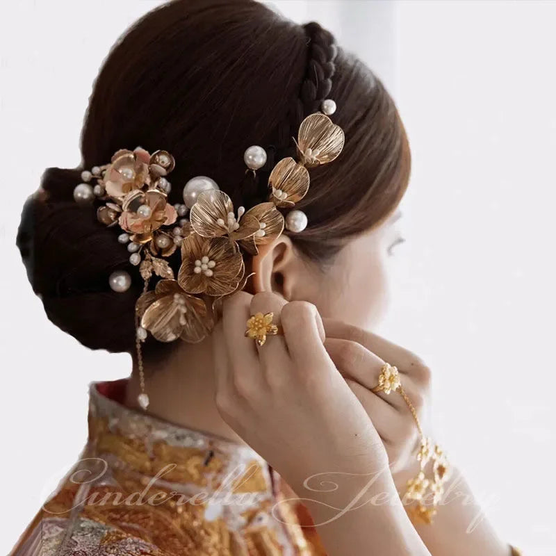 Flower Hairband Bridal Hair Jewelry Pearl Crystal Headband Elegant Birthday Party Tiara Crown Wedding Hair Accessories For Women