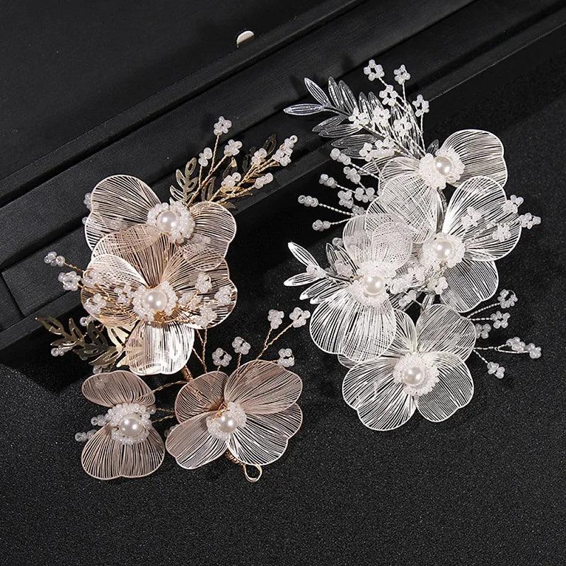 Flower Hairband Bridal Hair Jewelry Pearl Crystal Headband Elegant Birthday Party Tiara Crown Wedding Hair Accessories For Women