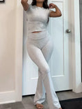 Casual Cotton Slim Fit Wide Leg Lounge Set