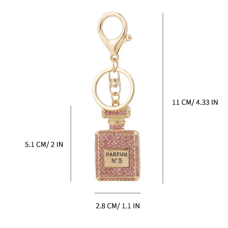 Crystal Keychain With Shiny Rhinestone Keyrings Perfume Bottle Shape Pendant For Lady Girls Bag Wallet Hanging Ornament Gifts