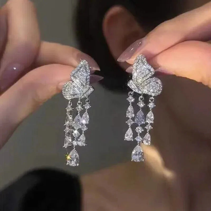 Fashion Luxury Geometric Dangle Drop Earrings for Women Wedding Party Jewelry Accessories Gorgeous Cubic Zirconia Bridal Brincos