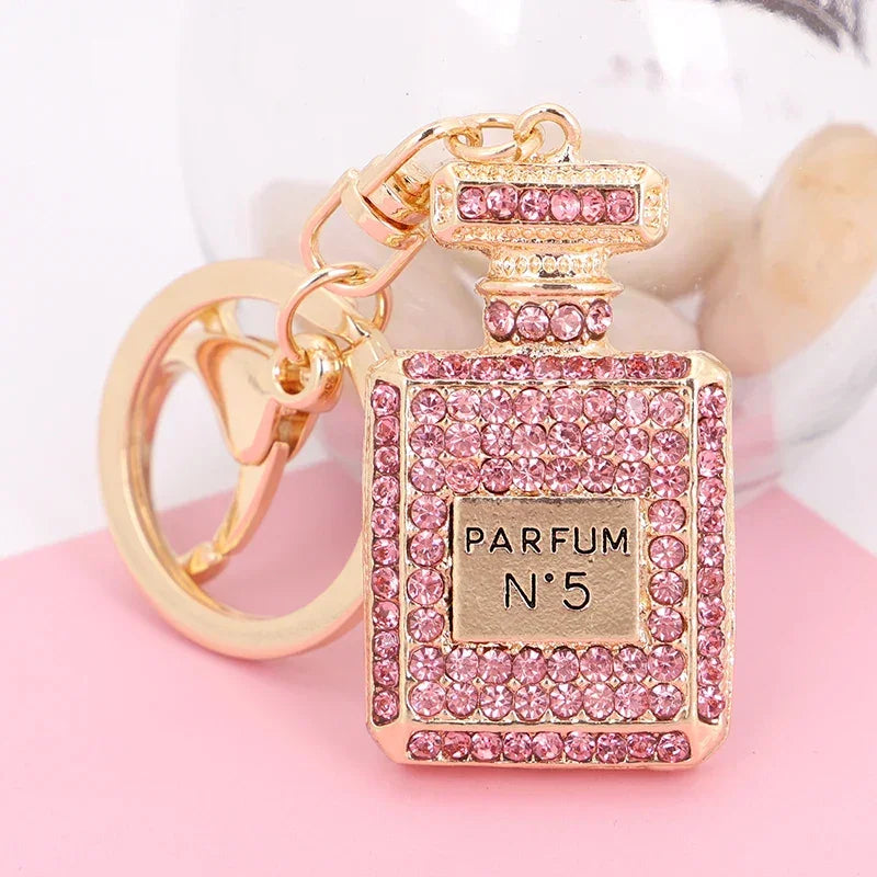 Crystal Keychain With Shiny Rhinestone Keyrings Perfume Bottle Shape Pendant For Lady Girls Bag Wallet Hanging Ornament Gifts
