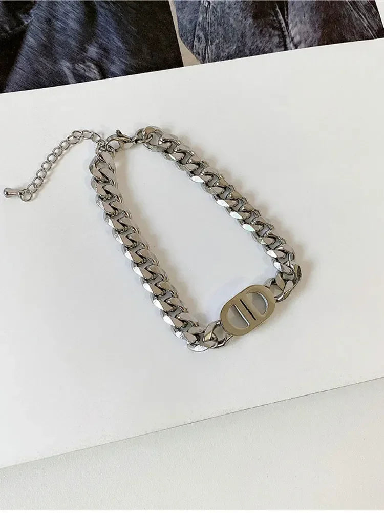 Cocoguchi golden color Thick Letter  Titanium Steel Necklace & Bracelet for Women four sealsonal wearage popular fashion jewelry