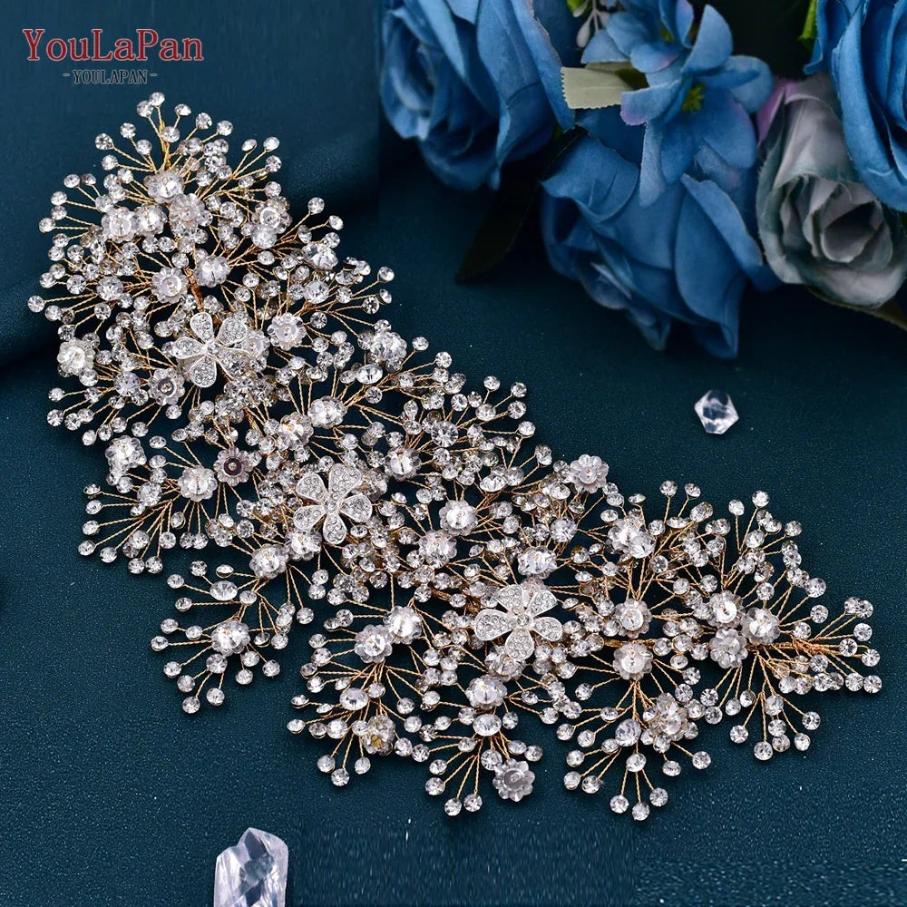 TOPQUEEN Wedding Headband Hair Jewelry Luxury Bride Headdress Hair Accessories Rhinestone Wedding Head Piece Woman Tiara HP240