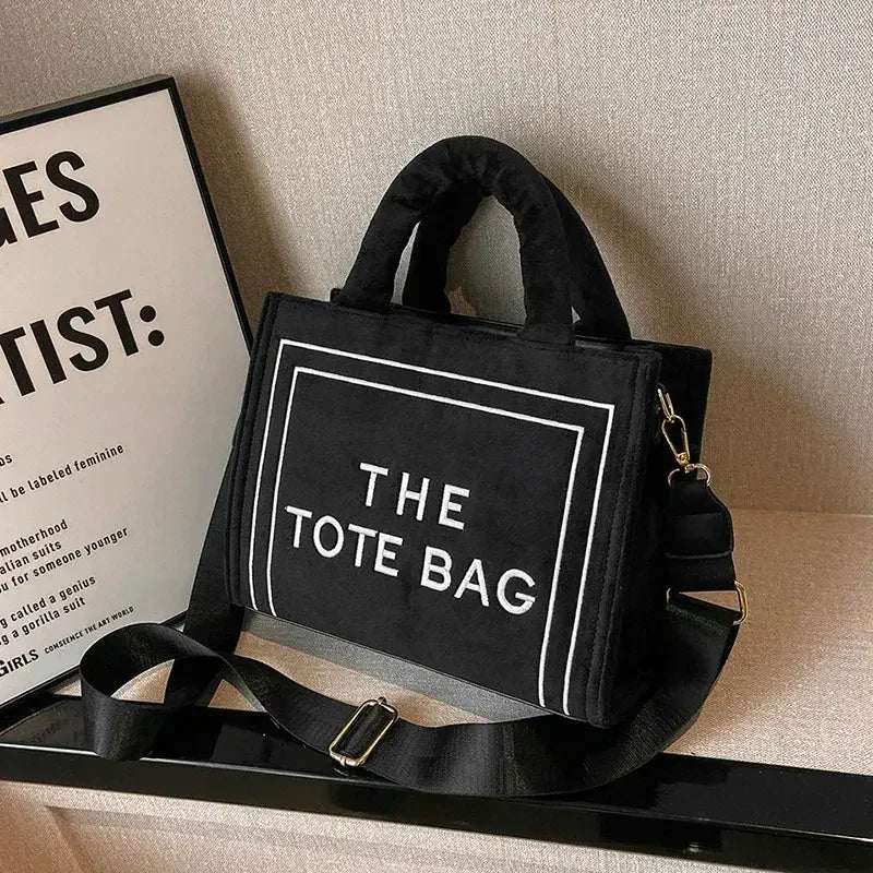 Female Square Tote Crossbody Bag Aesthetic Velour Elegant Letter Print Ladies Shoulder Bags Top Handle Women's Charisma Handbags