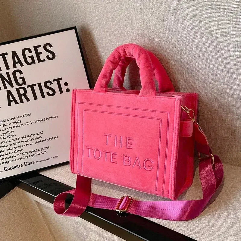 Female Square Tote Crossbody Bag Aesthetic Velour Elegant Letter Print Ladies Shoulder Bags Top Handle Women's Charisma Handbags