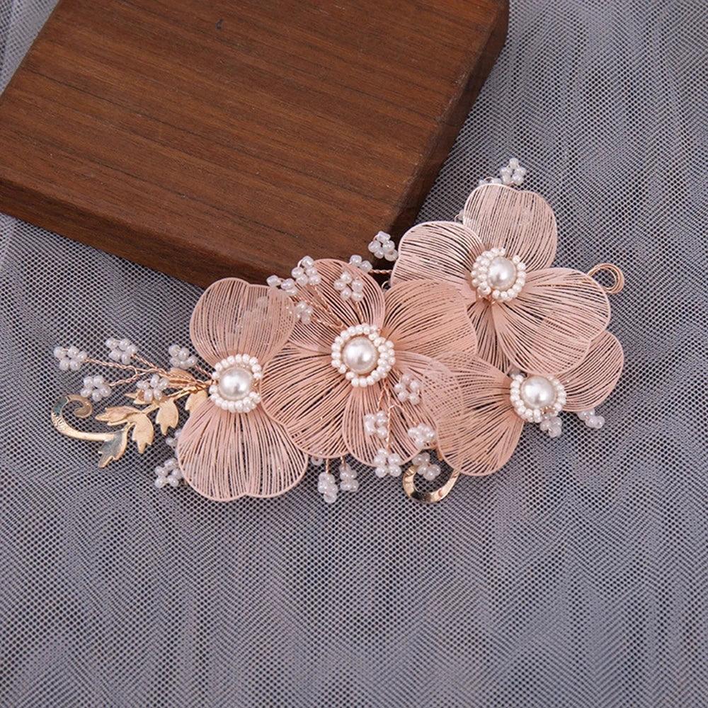 Flower Hairband Bridal Hair Jewelry Pearl Crystal Headband Elegant Birthday Party Tiara Crown Wedding Hair Accessories For Women