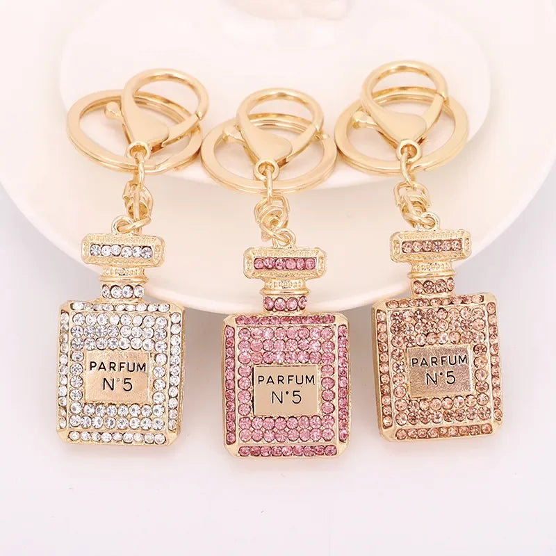 Crystal Keychain With Shiny Rhinestone Keyrings Perfume Bottle Shape Pendant For Lady Girls Bag Wallet Hanging Ornament Gifts