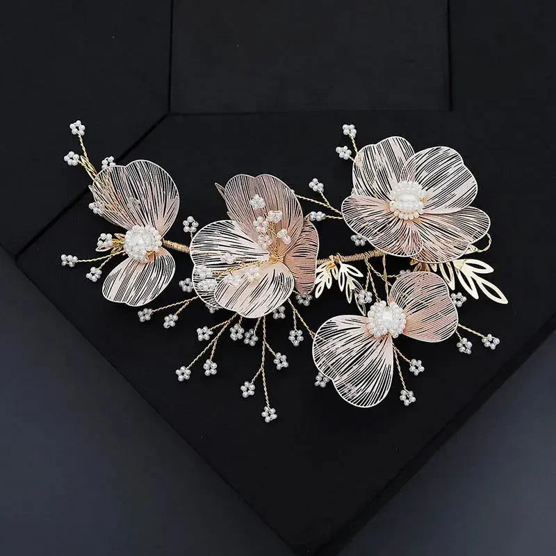 Flower Hairband Bridal Hair Jewelry Pearl Crystal Headband Elegant Birthday Party Tiara Crown Wedding Hair Accessories For Women