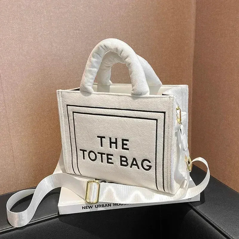Female Square Tote Crossbody Bag Aesthetic Velour Elegant Letter Print Ladies Shoulder Bags Top Handle Women's Charisma Handbags