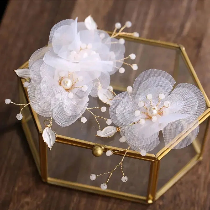 Flower Hairband Bridal Hair Jewelry Pearl Crystal Headband Elegant Birthday Party Tiara Crown Wedding Hair Accessories For Women