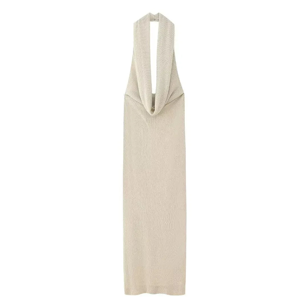 Beige Bombshell Backless Midi Dress