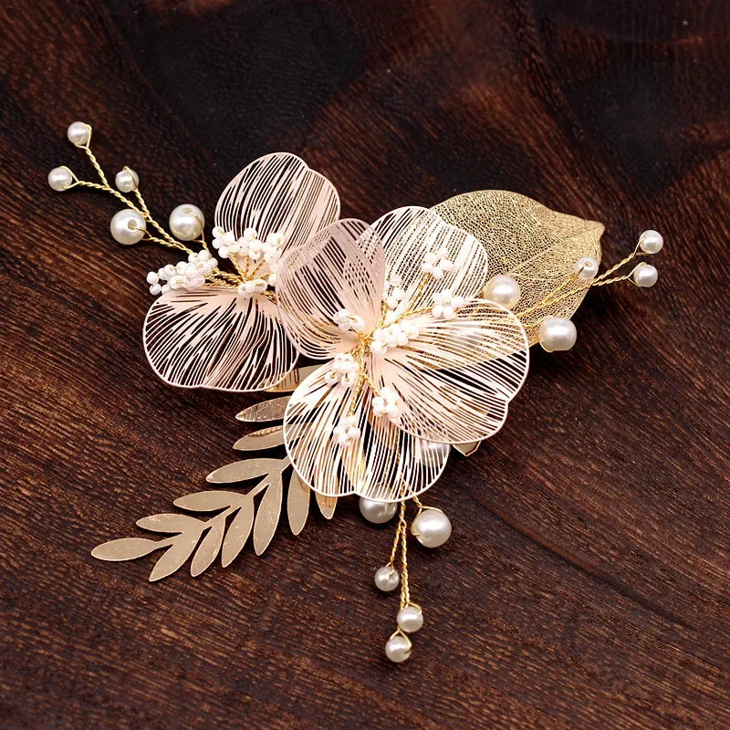 Flower Hairband Bridal Hair Jewelry Pearl Crystal Headband Elegant Birthday Party Tiara Crown Wedding Hair Accessories For Women