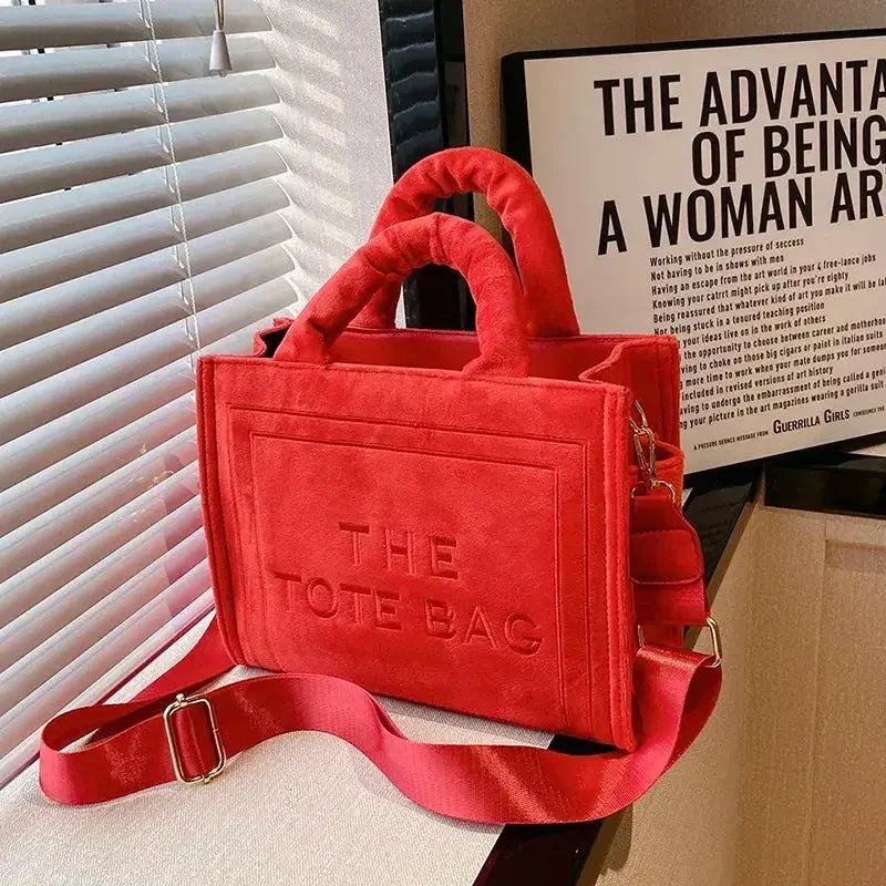 Female Square Tote Crossbody Bag Aesthetic Velour Elegant Letter Print Ladies Shoulder Bags Top Handle Women's Charisma Handbags