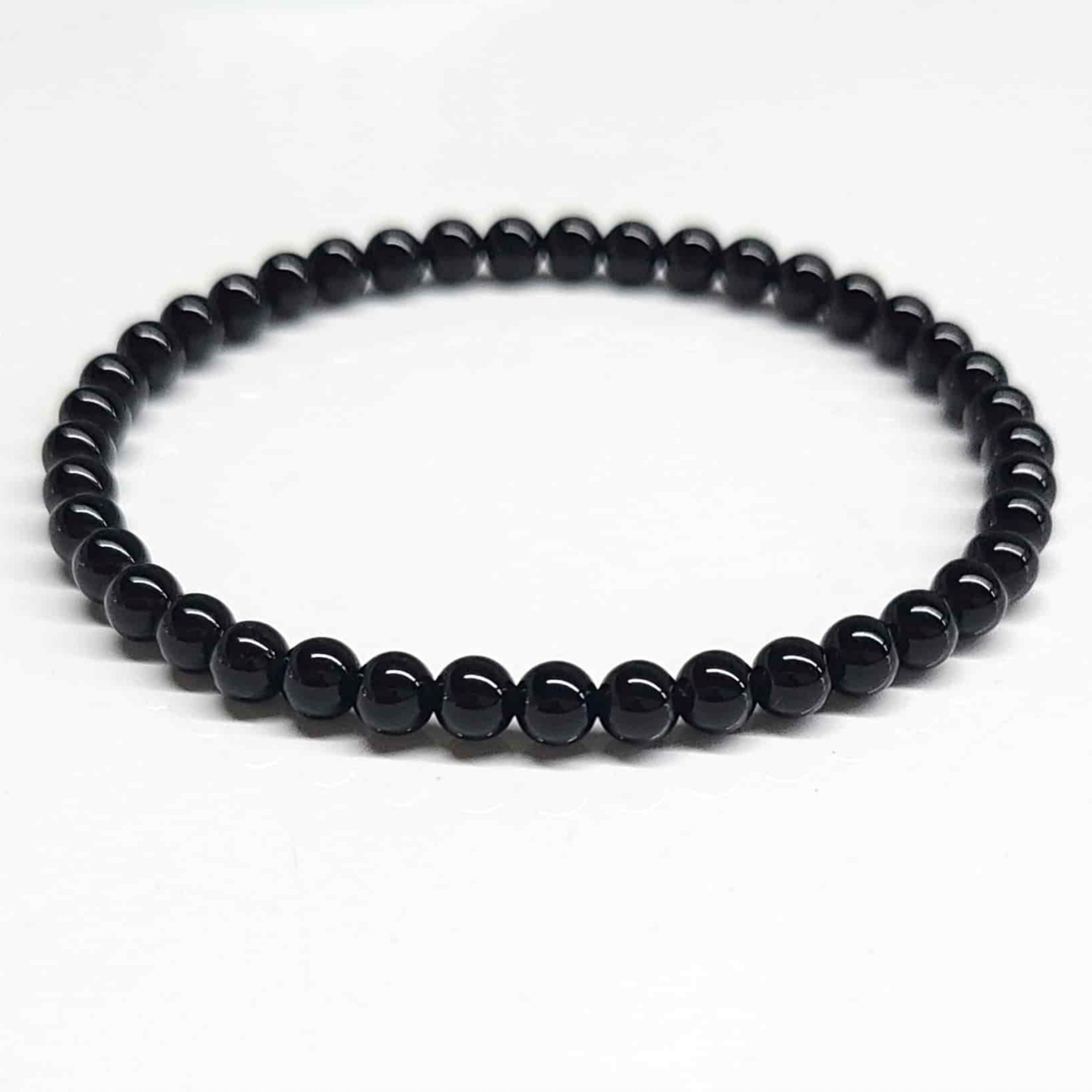 Black Tourmaline Round Bead Bracelet for Energy Filtering & Grounding