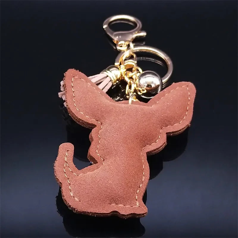 Cute Chihuahua Dog Crystal Keychain Bag Accessories for Women Gold Color Female Keyring Jewelry llaveros para mujer K7326S01